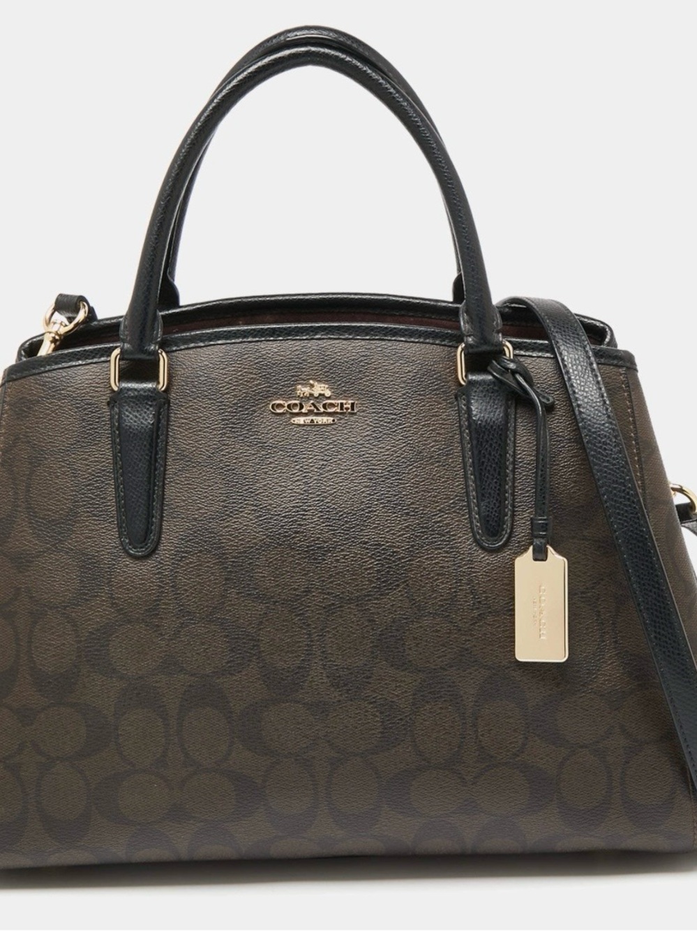 Coach Dark Brown/Black Signature Coated Canvas & Leather Margot Carryall Satchel
